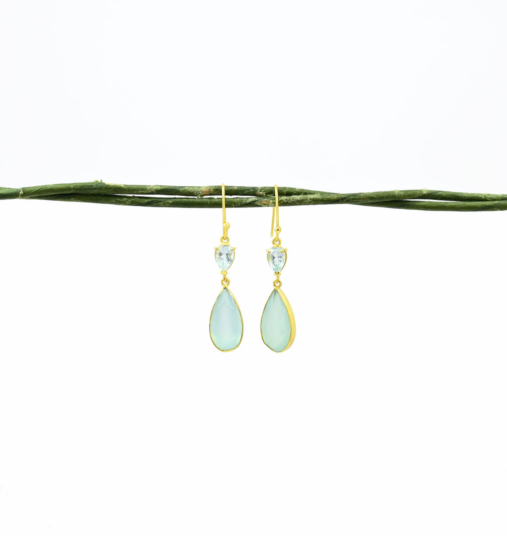 Pendientes de plata de ley 925 con calcedonia y topacio azul