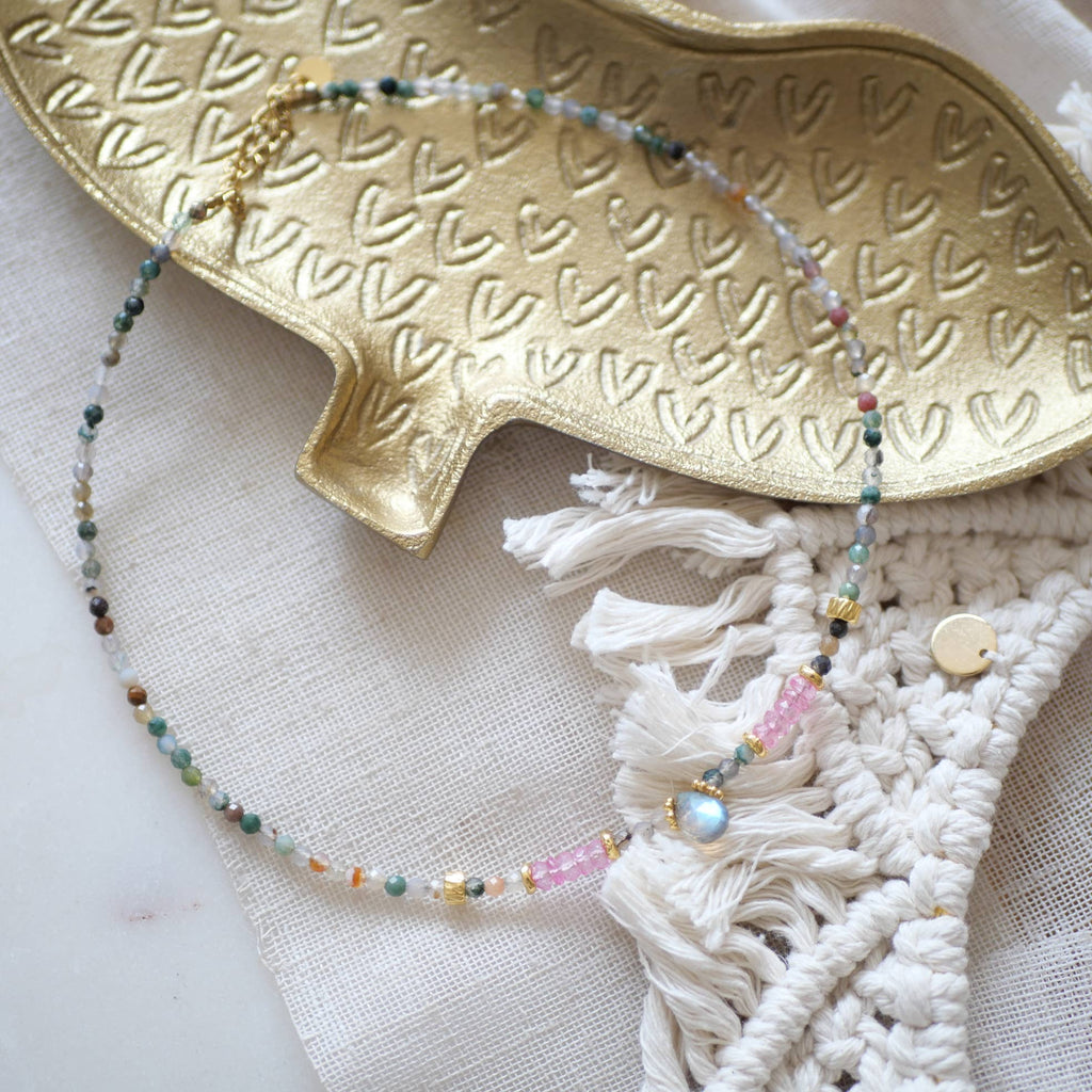 COLLAR GAJRA DE ÁGATA INDIA Y TOPACIO ROSA