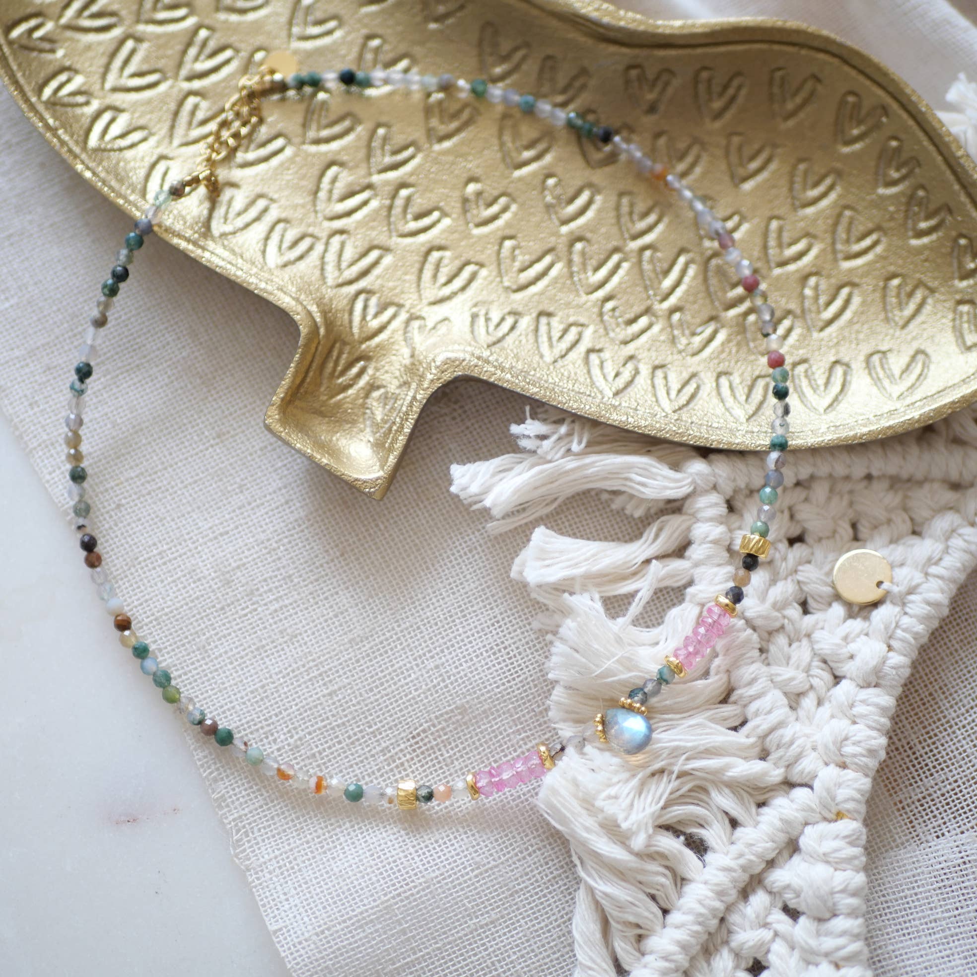 COLLAR GAJRA DE ÁGATA INDIA Y TOPACIO ROSA