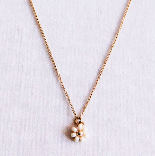 Collar fino con flor de margarita - crema