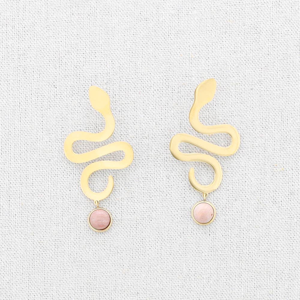 Pendientes Acero Serpiente Colgante Piedra