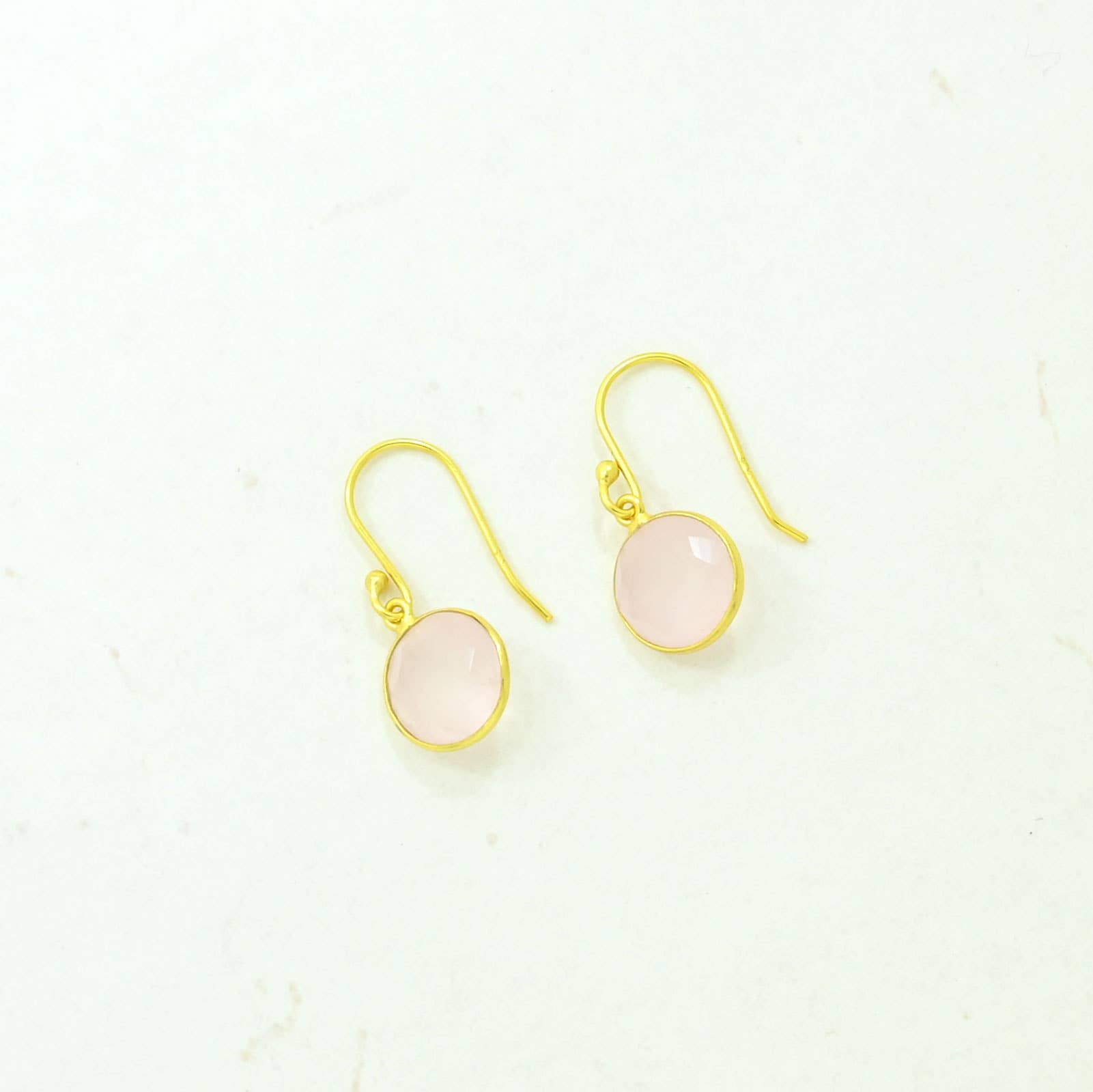 Pendiente de Piedra Preciosa Redonda Plata 925 - Cuarzo Rosa