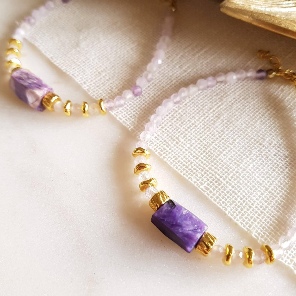 PULSERA CHAROITA SANA - con ametrino y charoita