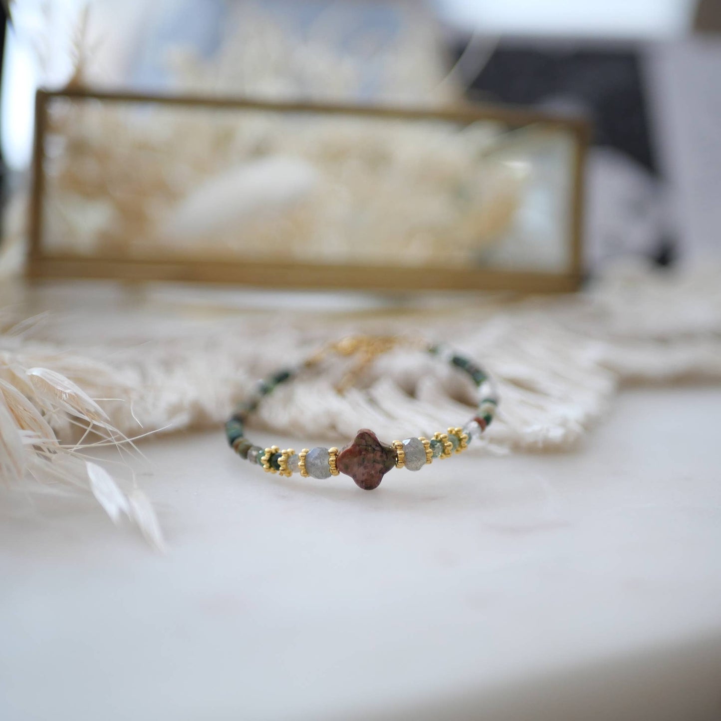 PULSERA VIDUSHI – UNAKITA, LABRADORITA Y ÁGATA INDIA