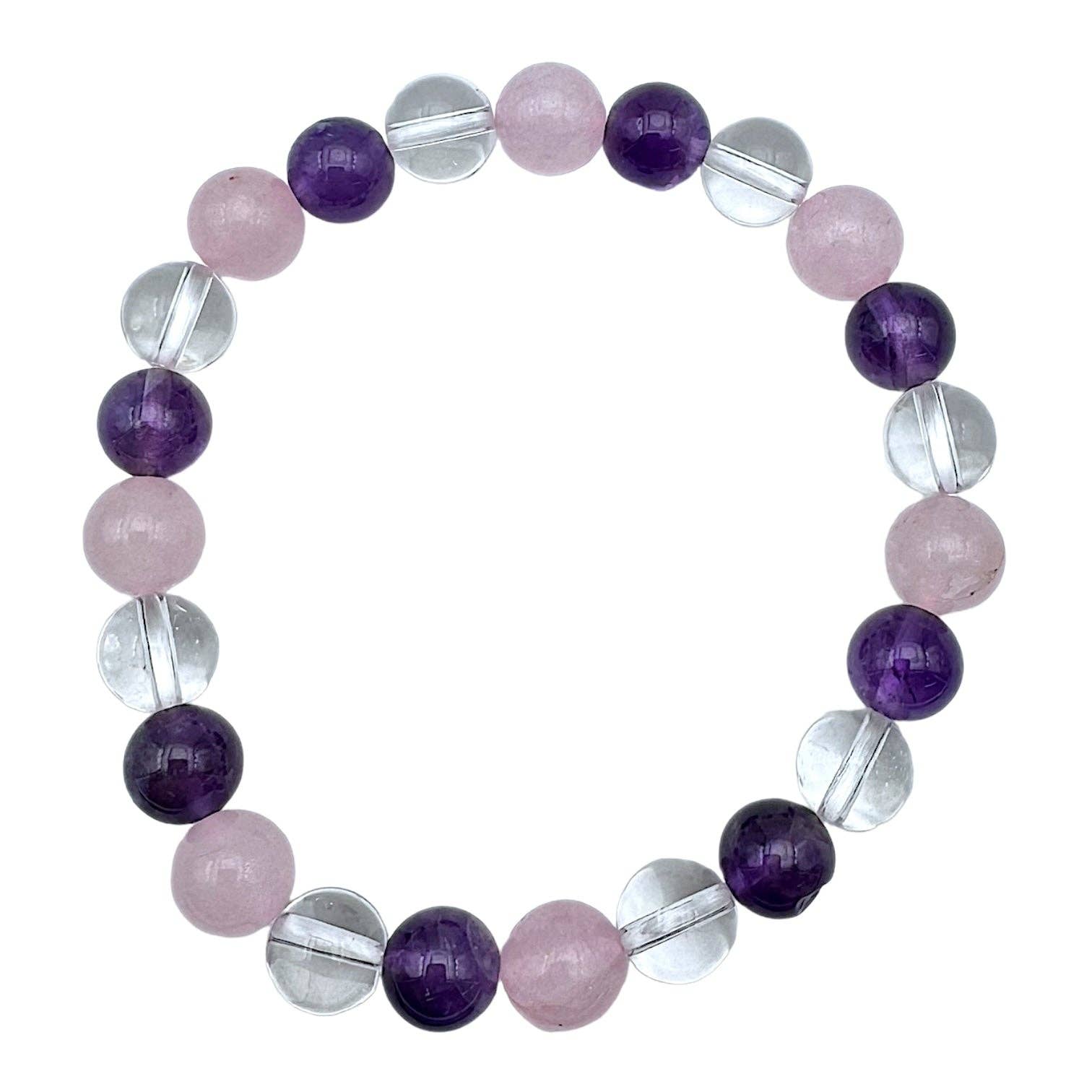 Pulsera Antiestrés y Ansiedad – Amatista, Cuarzo Rosa y Cristal de Roca