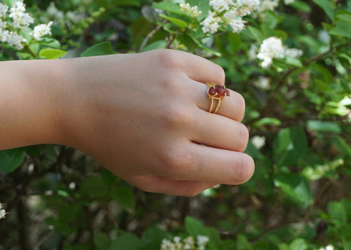 Anillos: dorado de mujer con cornalina sin pulir, ajustable,