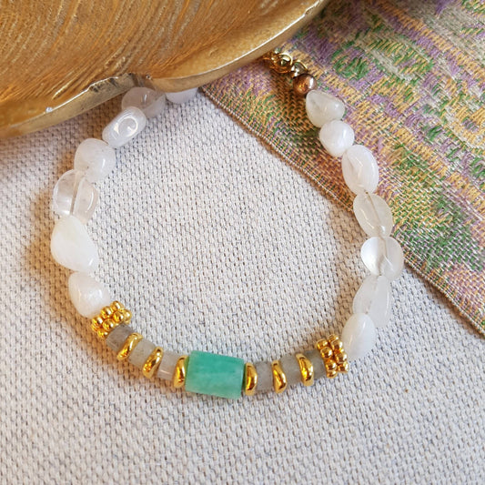 PULSERA PIEDRA LUNA, AMAZONITA - ADHYA