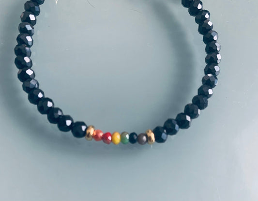 Pulsera de perlas azul medianoche y arcoíris, pulsera de piedras