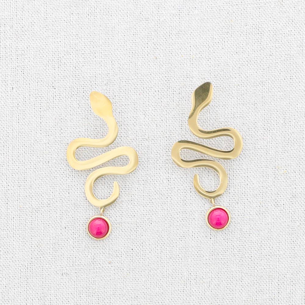 Pendientes Acero Serpiente Colgante Piedra