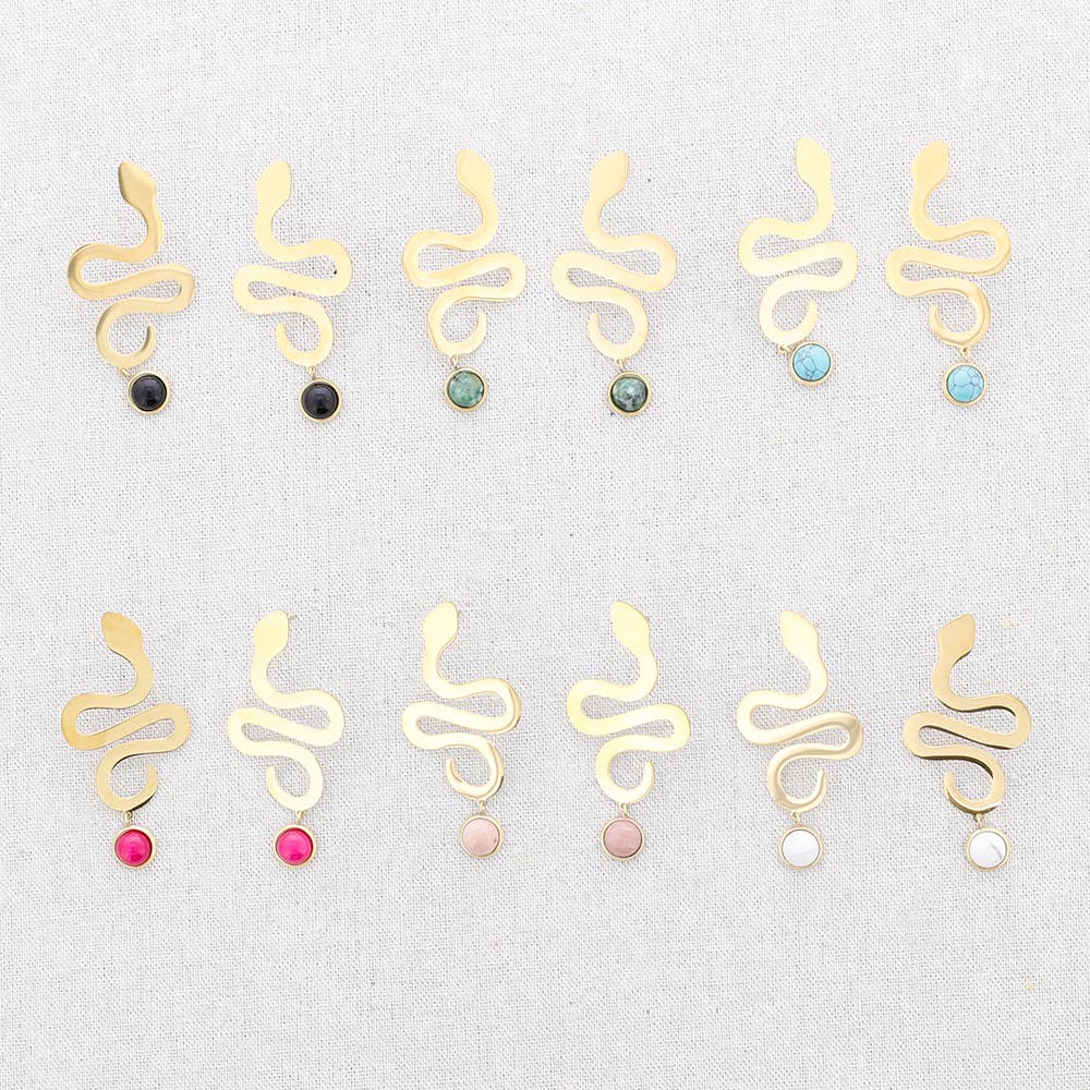 Pendientes Acero Serpiente Colgante Piedra