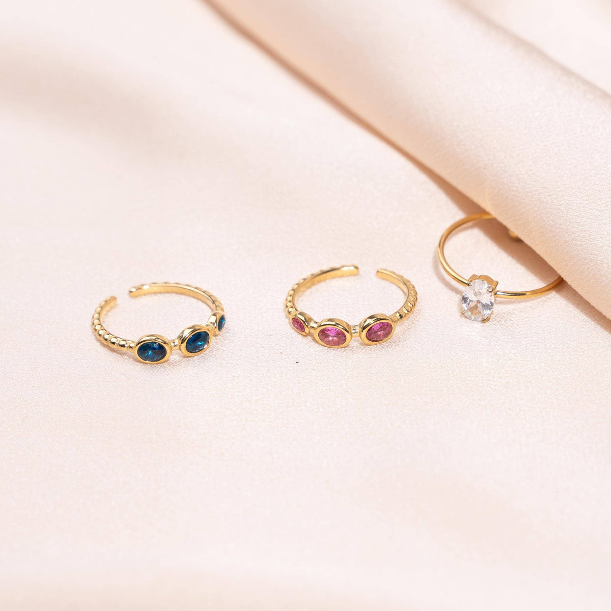 Anillo de mujer de acero inoxidable con piedras rosas