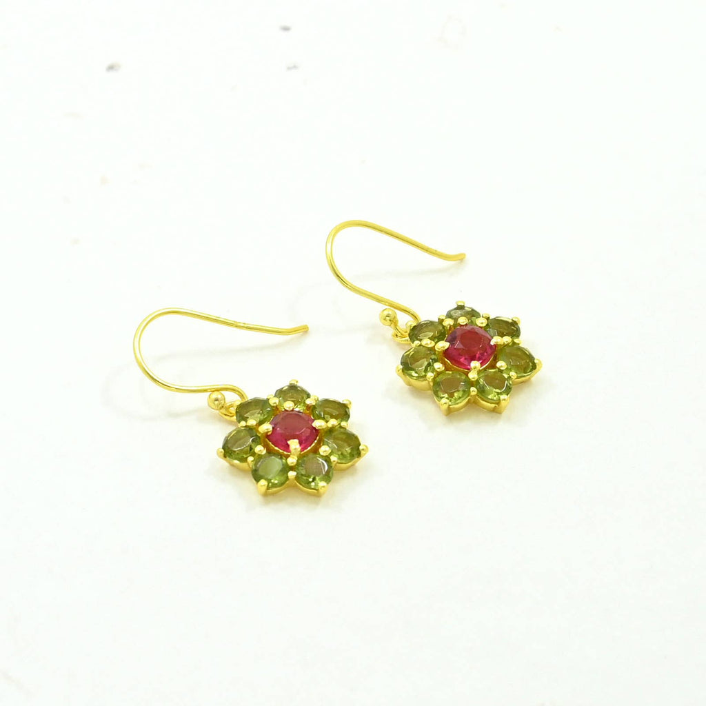 Pendiente Blossom  Plata 925 - Turmalina Verde y Rosa