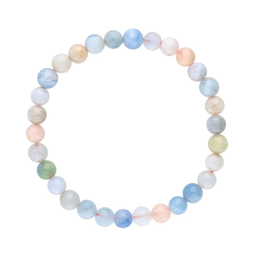 Pulsera de aguamarina y morganita, bola lisa, 6 mm