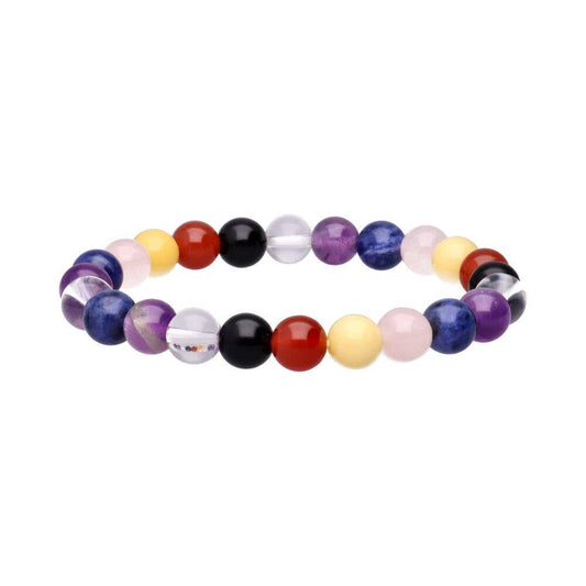 Pulsera Mix Chakras con forma de bola lisa, 8 mm