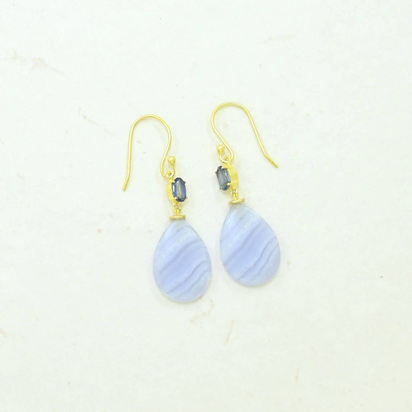 Pendiente Ria Plata 925 - Cianita Azul y Ágata Azul