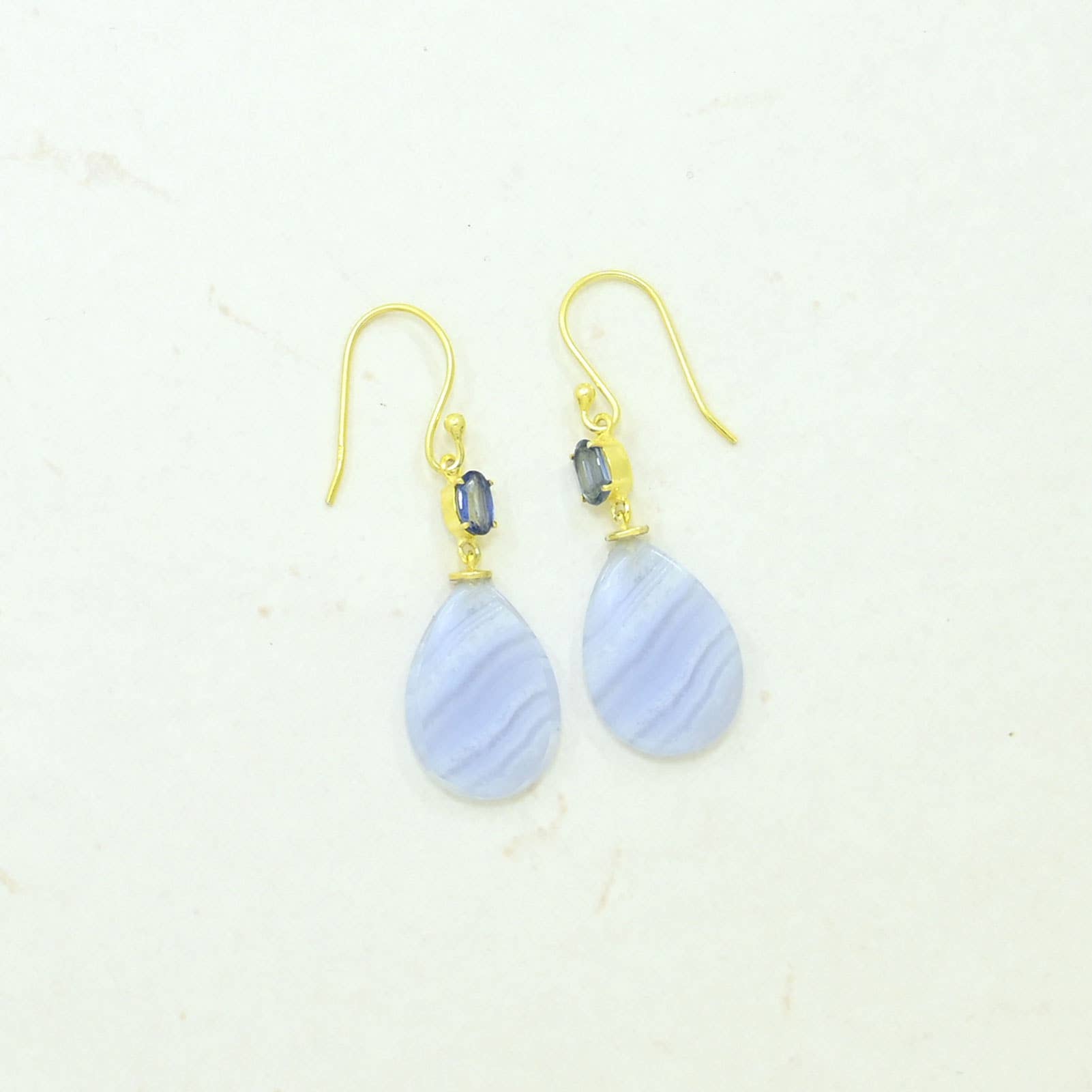 Pendiente Ria Plata 925 - Cianita Azul y Ágata Azul