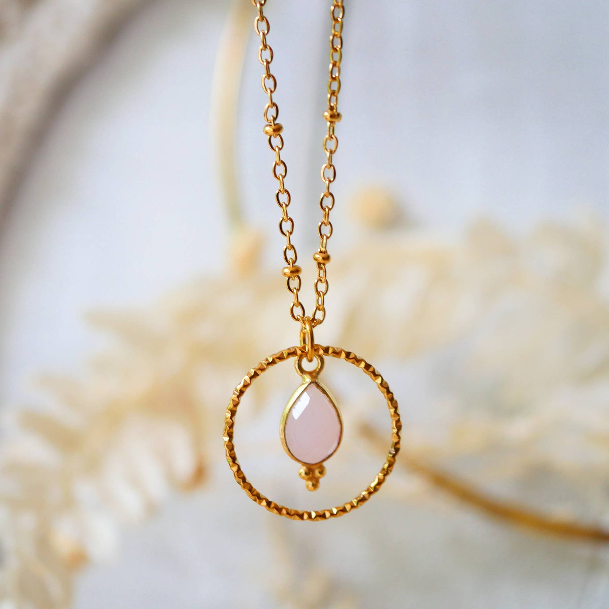 Collar Clementine en Acero Inoxidable – Cuarzo Rosa u Ojo de Tigre