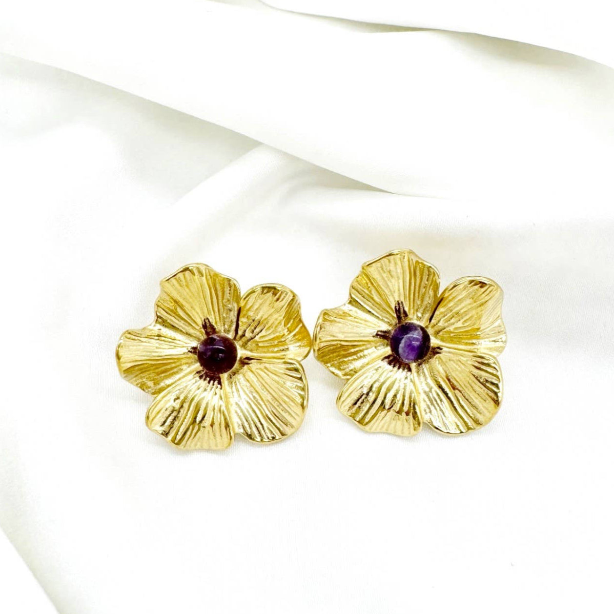 Pendientes Flores de acero inoxidable con amatista