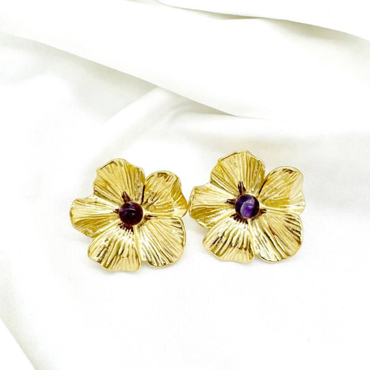 Pendientes Flores de acero inoxidable con amatista