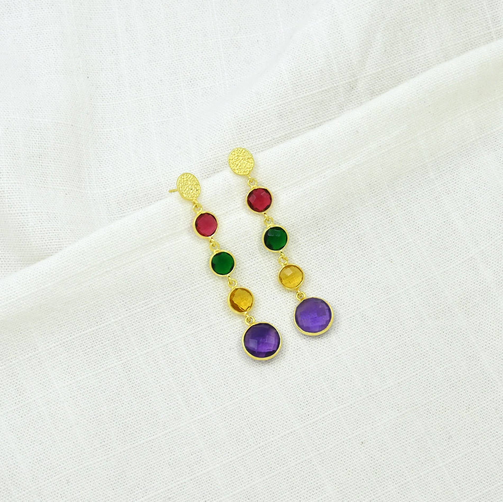 Pendiente Antonia largo con gema multicolor