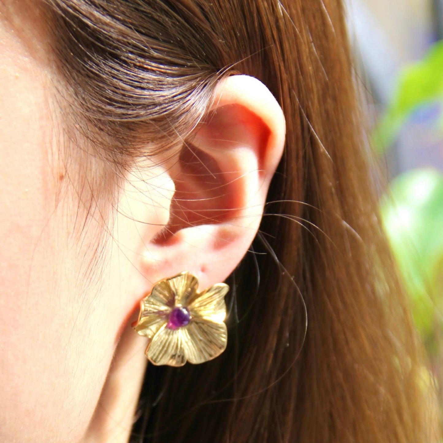 Pendientes Flores de acero inoxidable con amatista