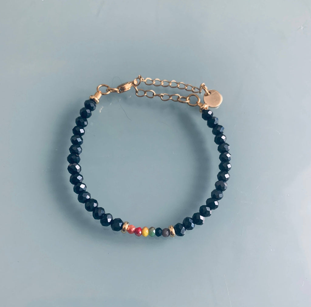 Pulsera de perlas azul medianoche y arcoíris, pulsera de piedras