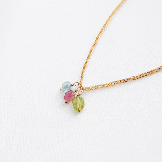 Collar de Turmalina Natural Multicolor con Colgantes en Acero Inoxidable