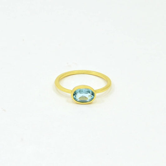 Anillo de Piedra Preciosa Ovalado Oro Plata - Topacio Azul