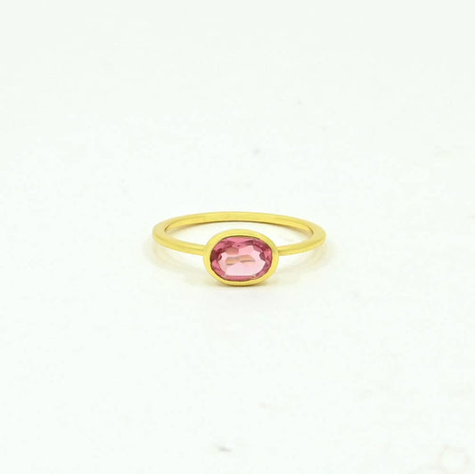 Anillo de piedras preciosas ovaladas, plata y turmalina rosa