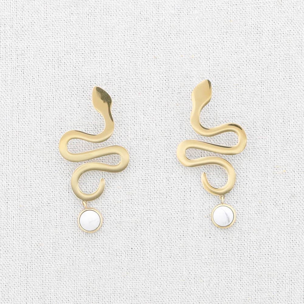 Pendientes Acero Serpiente Colgante Piedra