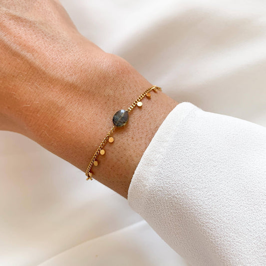 Pulsera de acero inoxidable con piedra natural labradorita