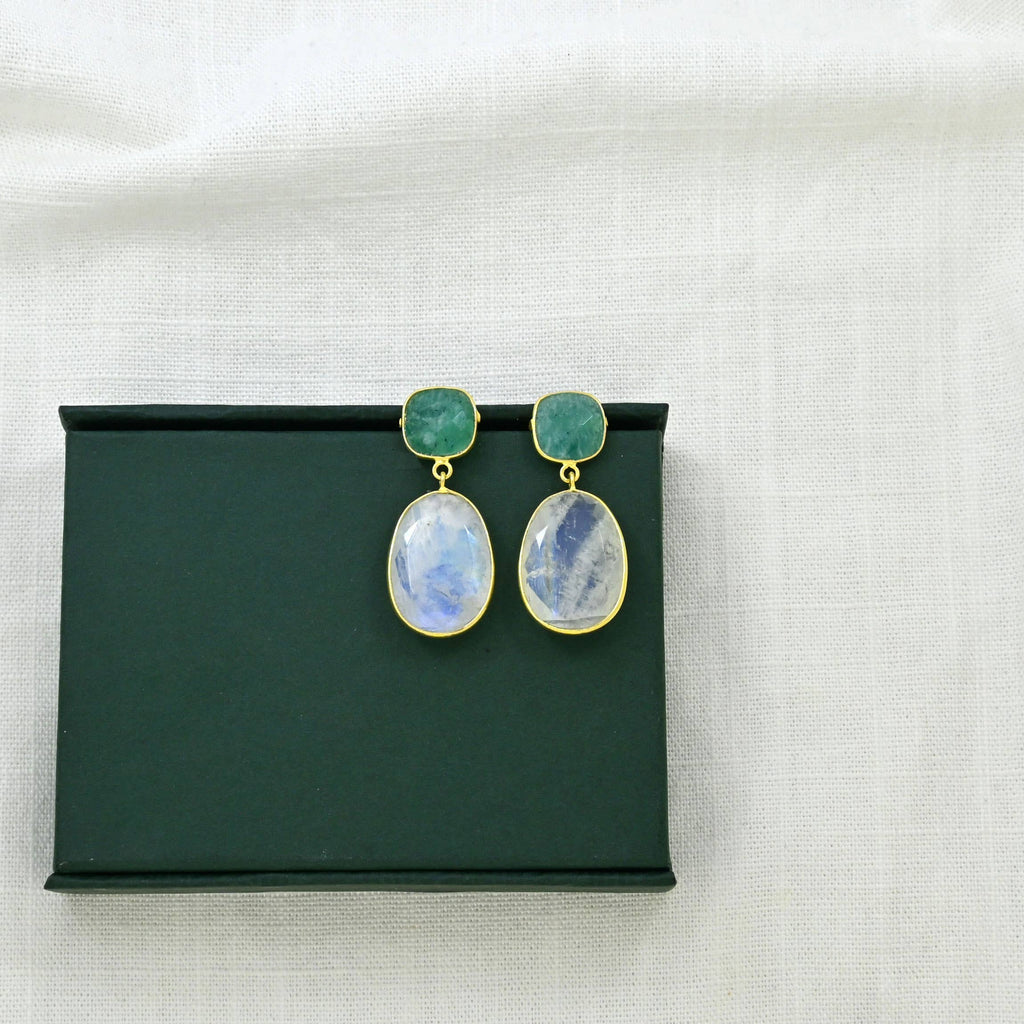 Pendiente Fani plata 925, amazonita y piedra lunar