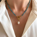 Collar de de acero con piedra natural apatita azul
