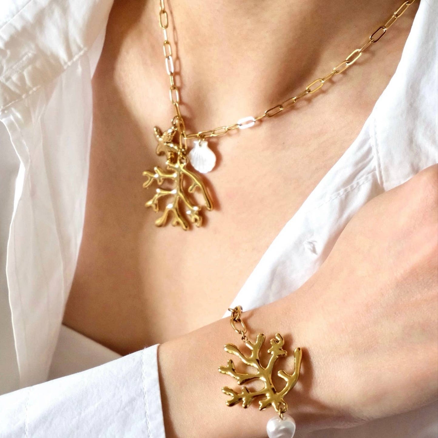 Collar cadena dorado coral estrella acero inoxidable Jizi