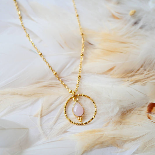 Collar Clementine en Acero Inoxidable – Cuarzo Rosa u Ojo de Tigre