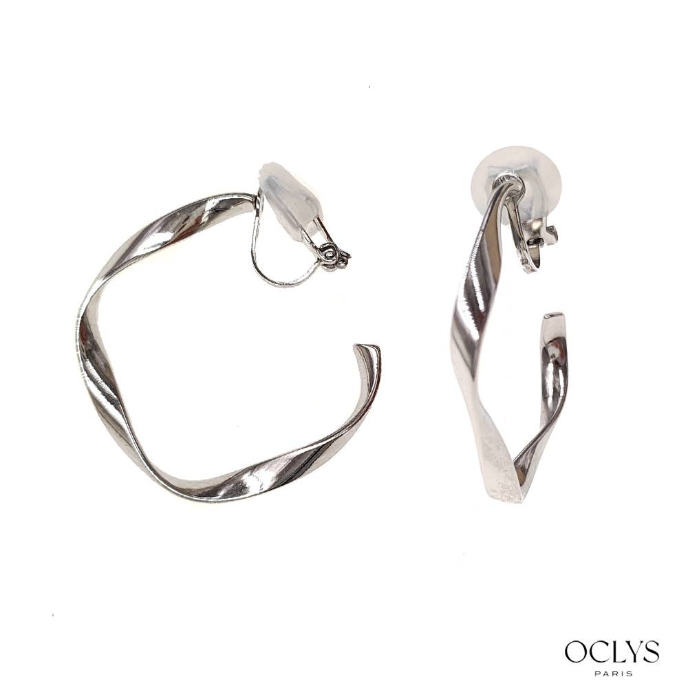 Pendientes de clip rombo trenzado acero inoxidable Yni