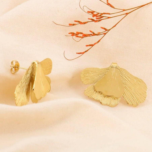 Pendientes de acero inoxidable con hojas de ginkgo