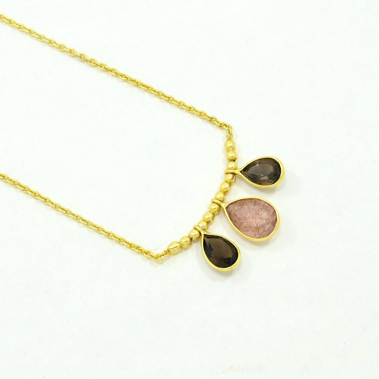 Collar dorado Pippa Plata - Fresa y Cuarzo Ahumado