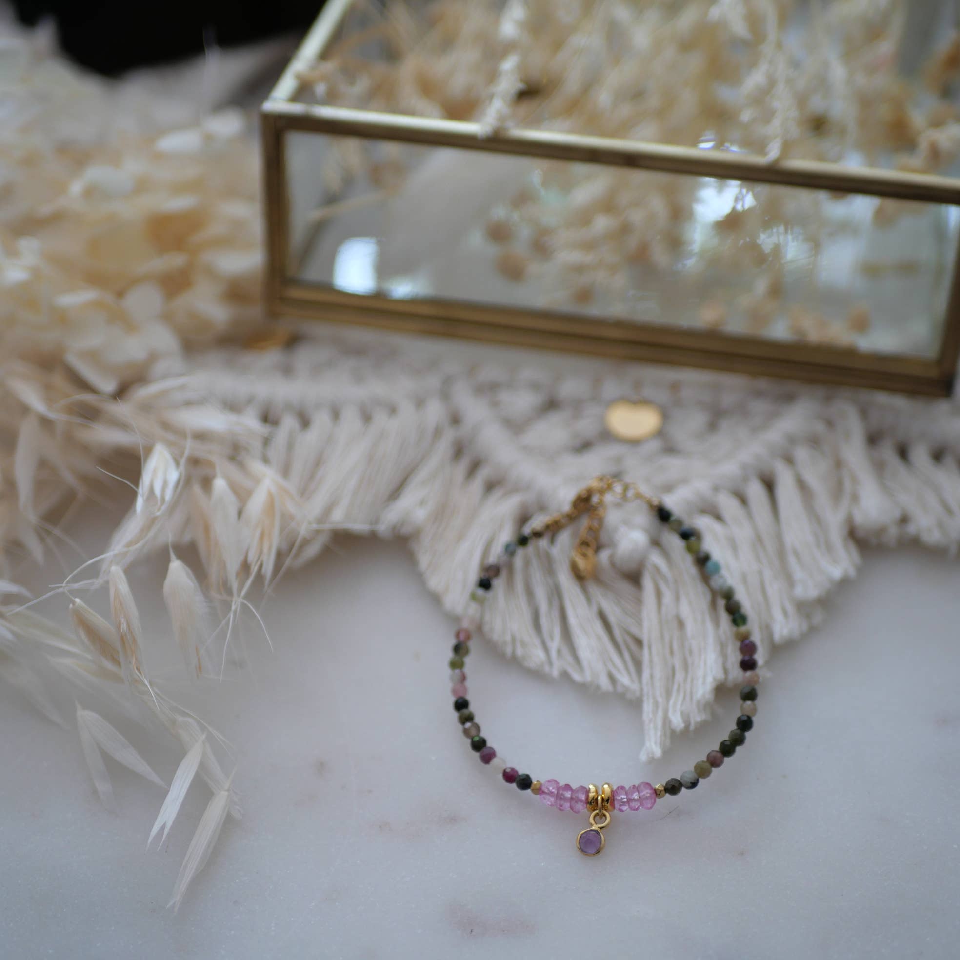 PULSERA KARISHMA TURMALINA Y TOPACIO ROSA