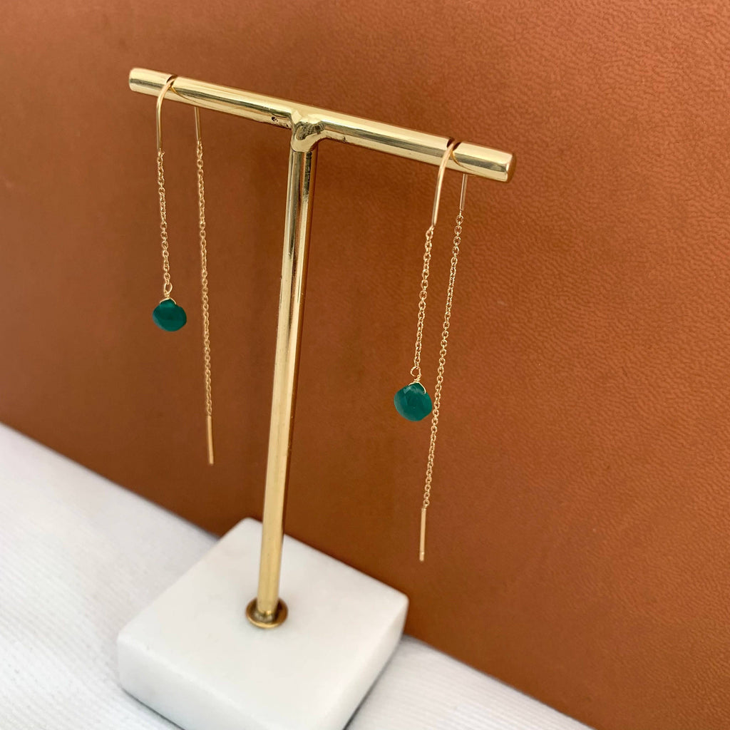 Pendiente de cadena pasante de acero con gota de ágata verde