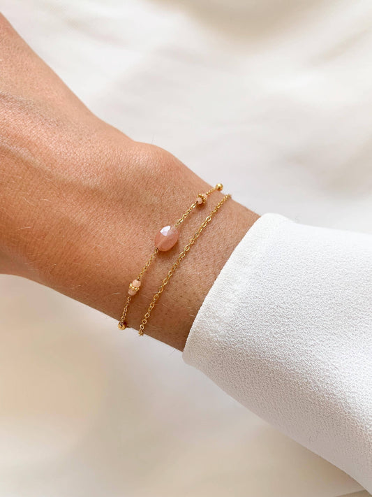 Pulsera de acero inoxidable con piedra natural cuarzo rosa