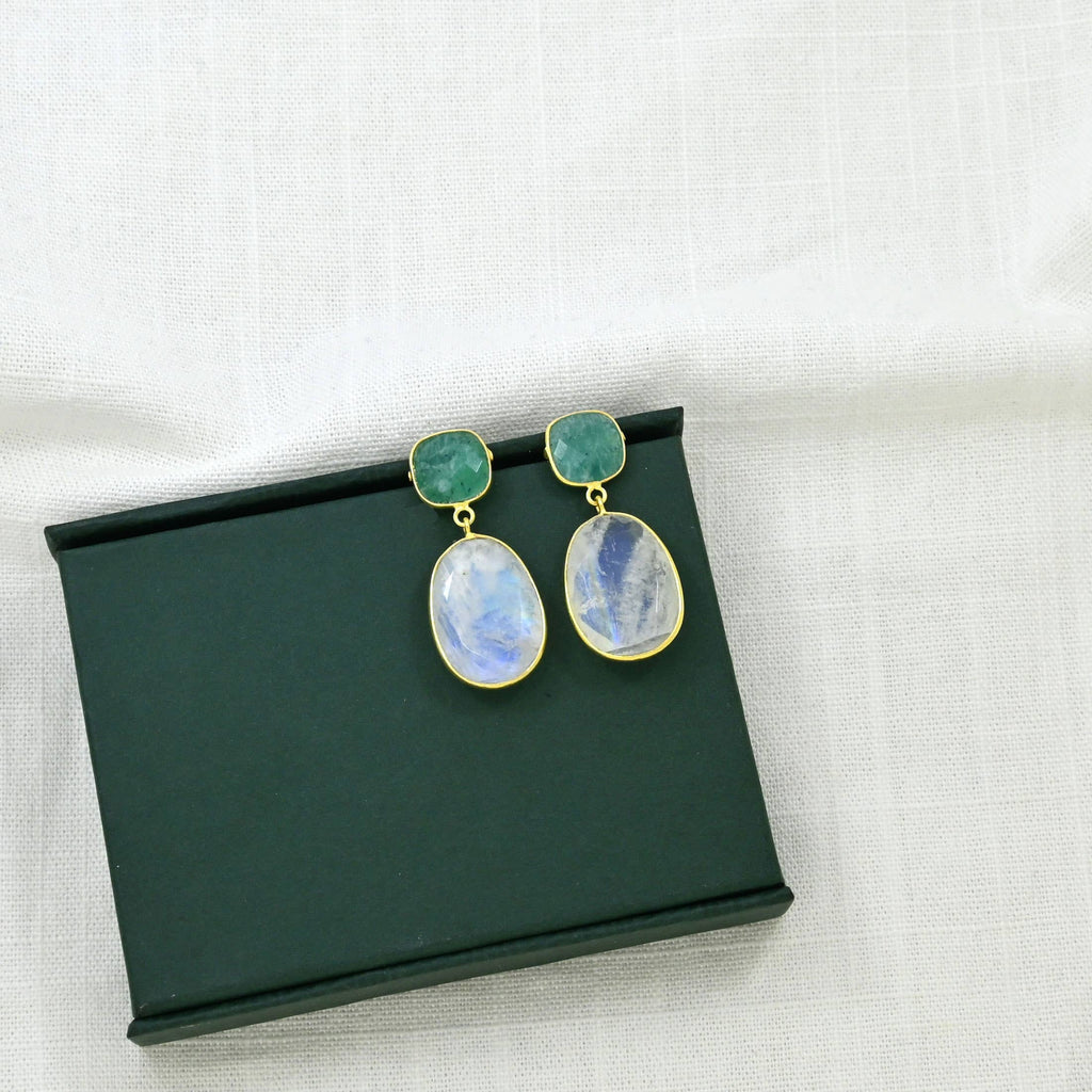 Pendiente Fani plata 925, amazonita y piedra lunar