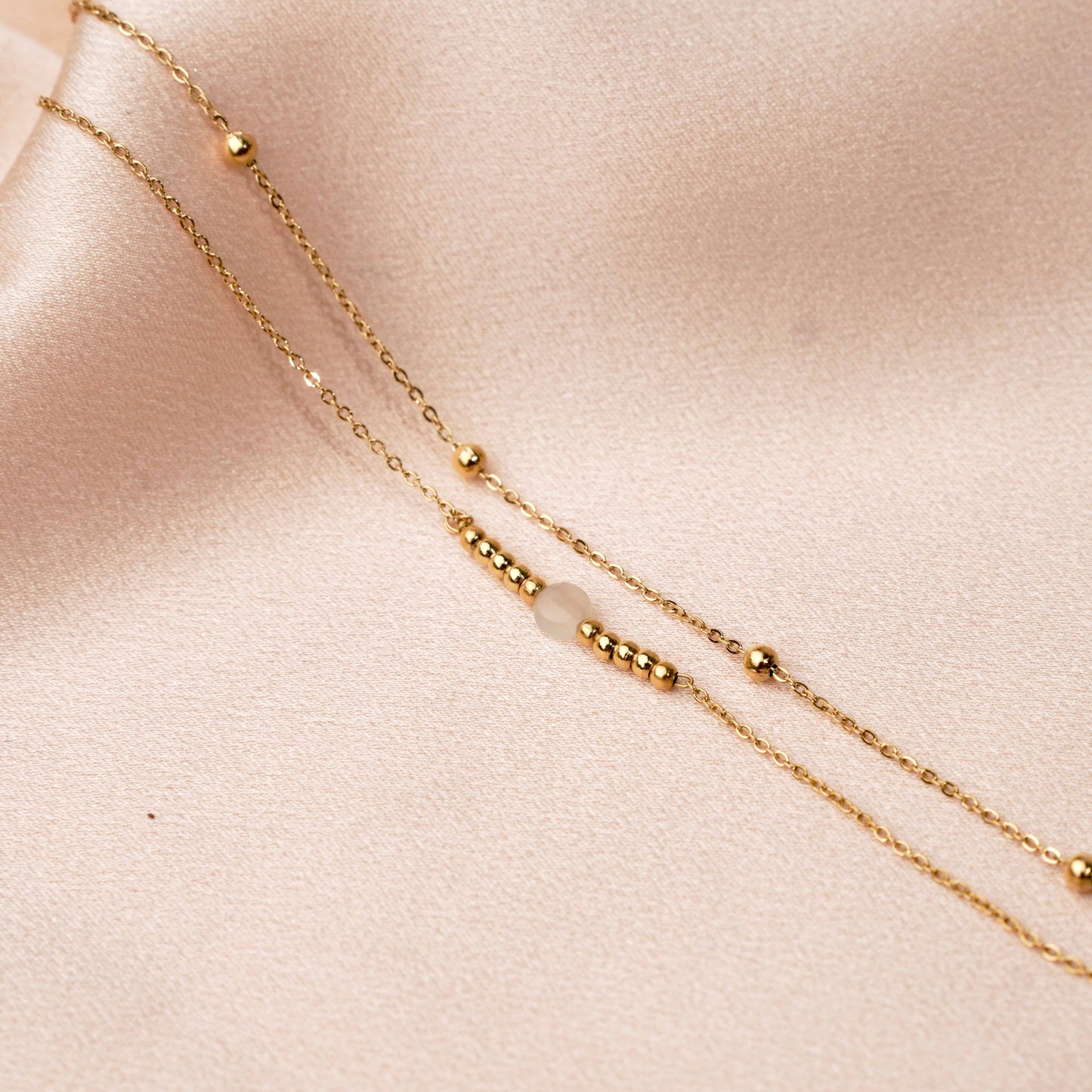 Pulsera mujer doble hilera cadena fina piedra natural ágata