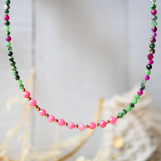 Collar JAGMAG - Zoisita con Rubí, Hematita, Rodonita