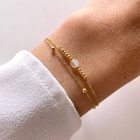 Pulsera mujer doble hilera cadena fina piedra natural ágata