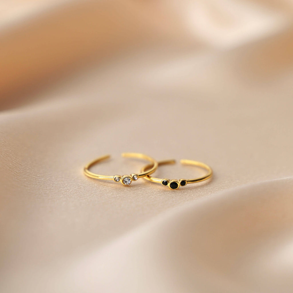 Anillo redondo de acero inoxidable para mujer con circonitas