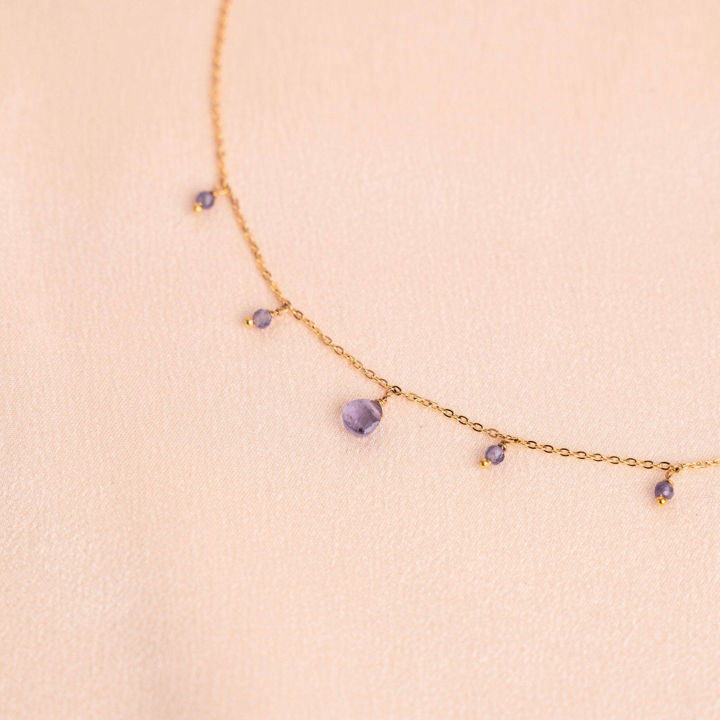 Collar de Amatista Natural para Mujer en Acero Inoxidable