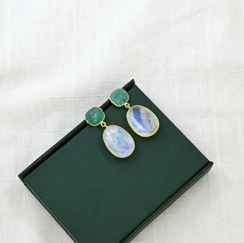 Pendiente Fani plata 925, amazonita y piedra lunar