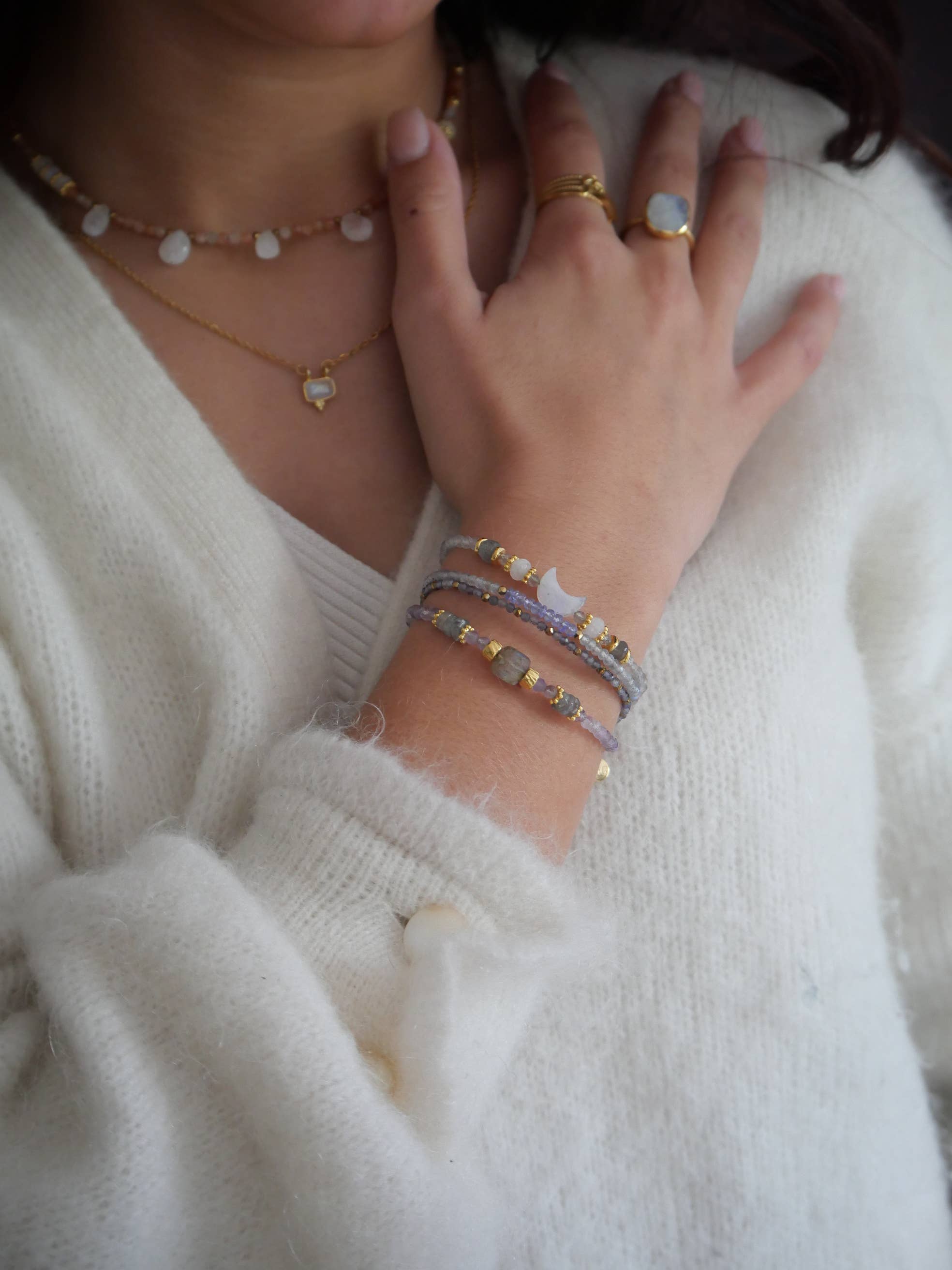 PULSERA KALPITA – TANZANITA Y LABRADORITA