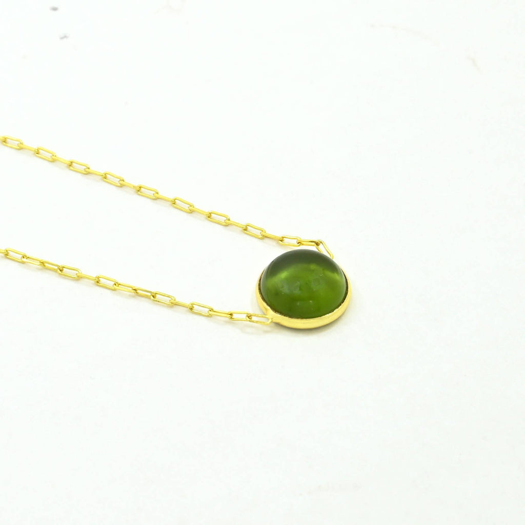 Collar de Piedra Preciosa Redonda en Plata de Ley 925 bañada en Oro - Turmalina